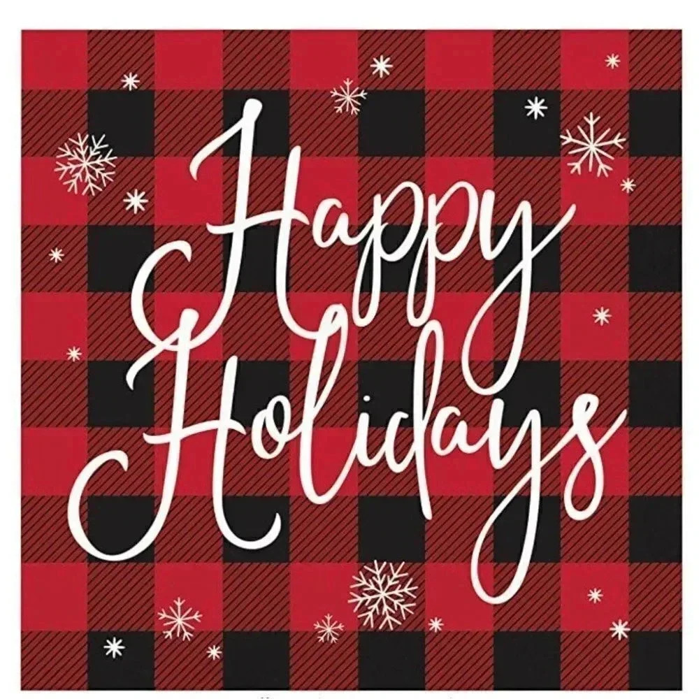 Creative Converting Black and Red Plaid Happy Holidays Lunch Paper Napkins, Mult